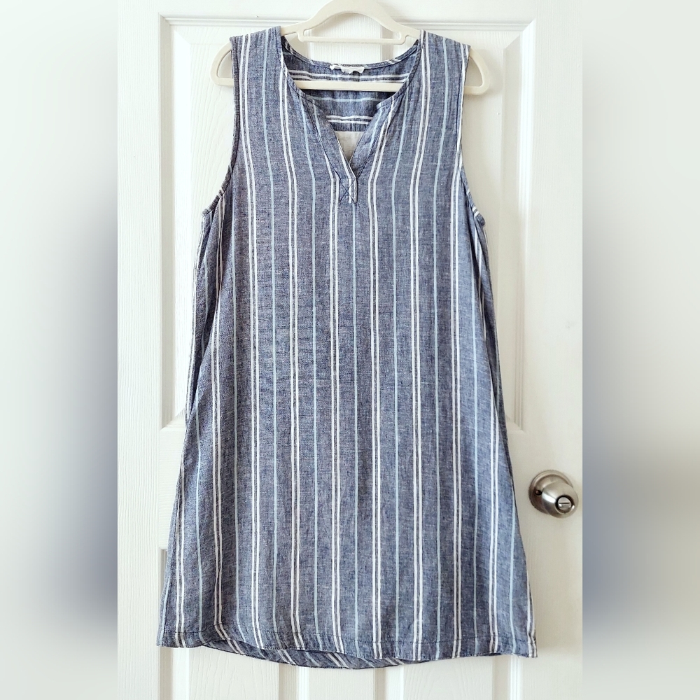 Beach Lunch Lounge Linen Blend Striped Dress